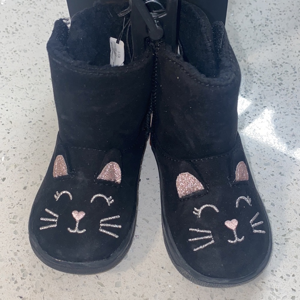 Nwt Girl Kitty Cat Black Cozy Faux Shearling Winter Boot Toddler 2